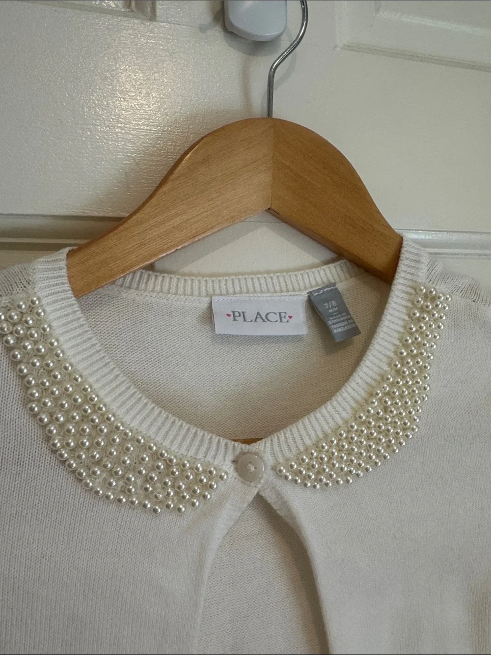 The Children's Place Ivory Pearl-Collar Cropped Cardigan size 7/8